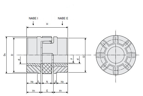 Taper Halbkupplung 38/45 Nabe Typ E für Buchse 1108 Material GG25