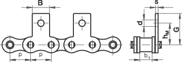 Rollenkette 08B-1 mit eins. Mitnehmer, schmal, 1 Loch