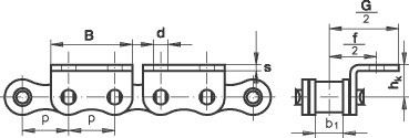 Rollenkette 16B-1 mit eins. Winkellasche, breit, 2 Loch