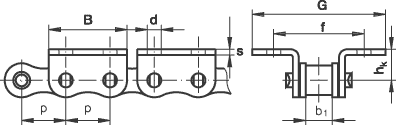 Rollenkette 08B-1 mit beids. Winkellasche, breit, 2 Loch