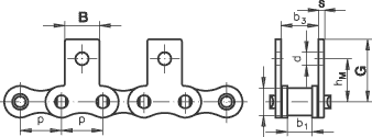 Rollenkette 12B-1 mit beids. Mitnehmer, schmal, 1 Loch