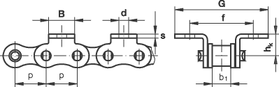 Rollenkette 12B-1 mit beids. Winkellasche, schmal, 1 Loch