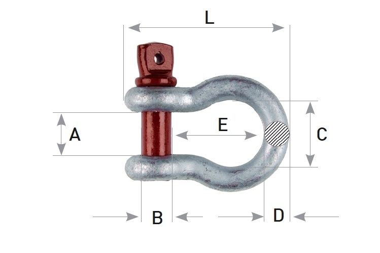 hochfester Bogenschäkel Ø 16 mm feuerverzinkt mit rotem Gewindebolzen