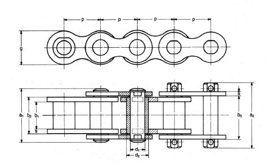 Buchsenkette/bush chain p=45 DIN 8164 Abgabe nur in 5 Meter Bunden