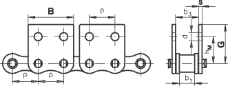Rollenkette 12B-1 mit beids. Mitnehmer, breit, 2 Loch