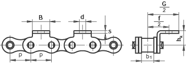 Rollenkette 16B-1 mit eins. Winkellasche, schmal, 1 Loch